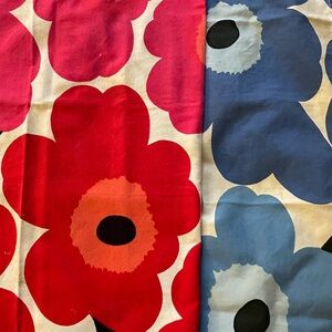 Marimekko Fabric Scraps 6 red 3 blue napkins Unikko